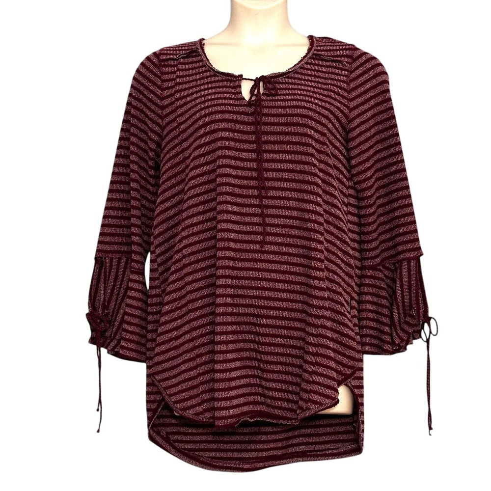 Umgee+ Women Top XL Burgundy Stripe Ribbed Oversized Tunic Relaxed Casual Grunge